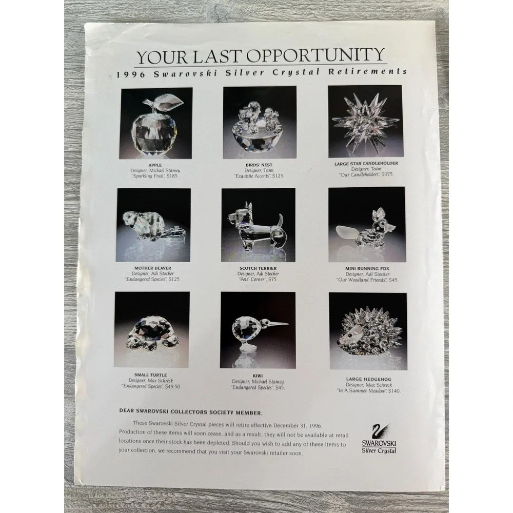 1995 1996 Swarovski  Collector Copy Magazines & Discontinued pages 3 Lot Vintage
